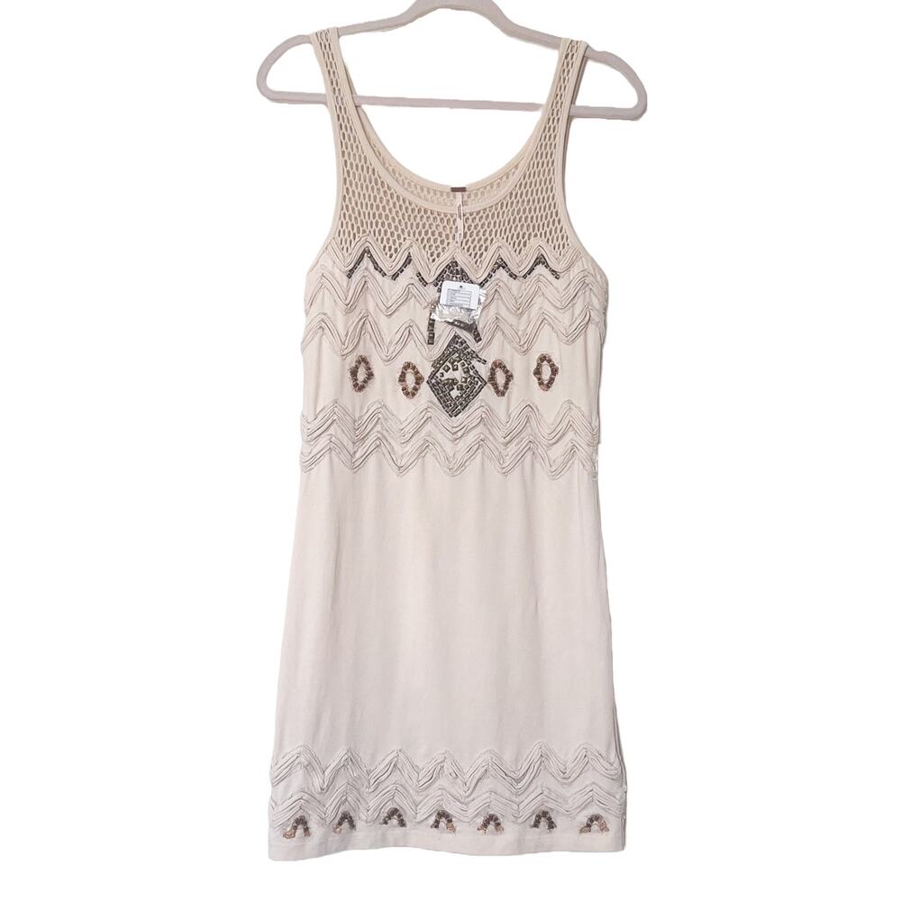 Free People Zig to the Zag Mini Dress | Sequin Bodycon Dress Ivory Medium NWT - Picture 2 of 11